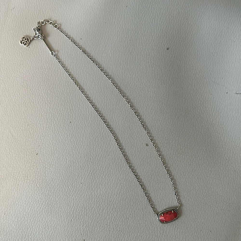 Kendra Scott Red Stone/Vintage Silver Metal Necklace